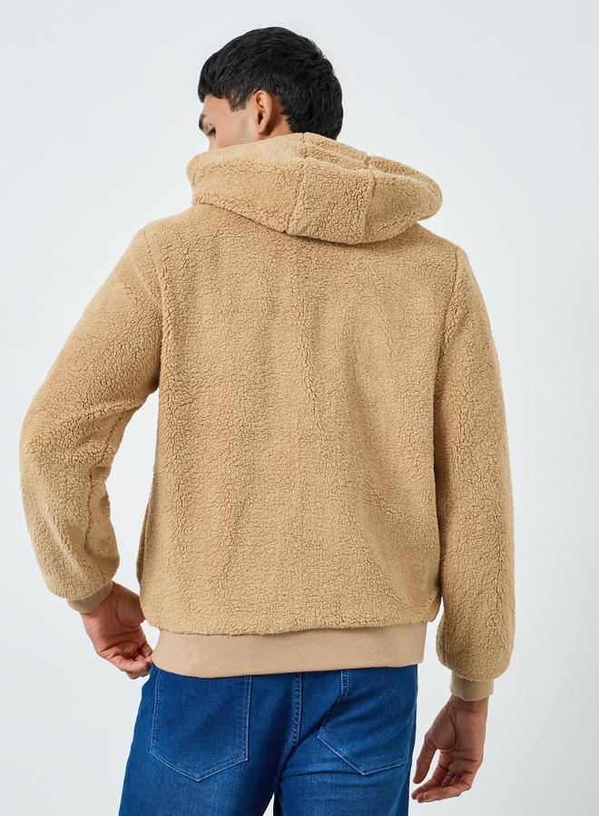 ستايلي جاكيت شيربا بقصة واسعة وياقة هودي - Image 5